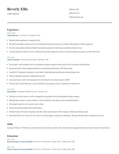 Audio Operator Resume