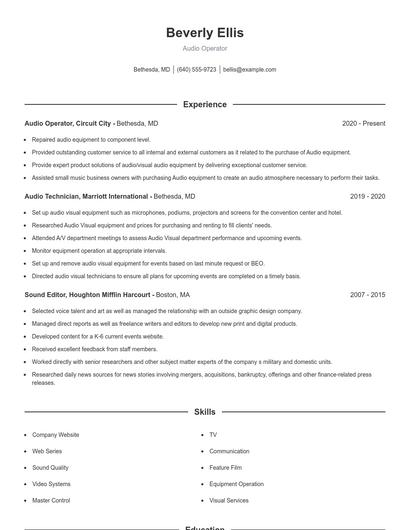 Audio Operator Resume