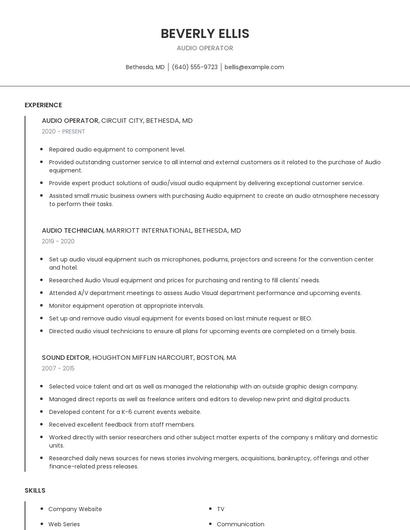 Audio Operator Resume