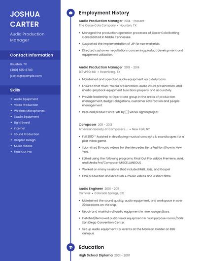 Audio Production Manager Resume