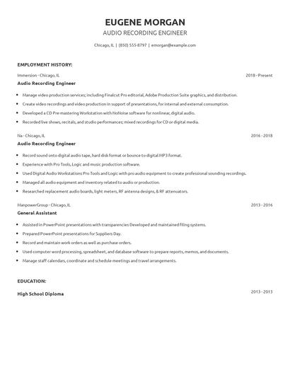 Audio Recording Engineer Resume