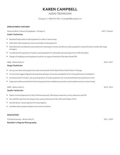 Audio Technician Resume