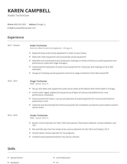 Audio Technician Resume