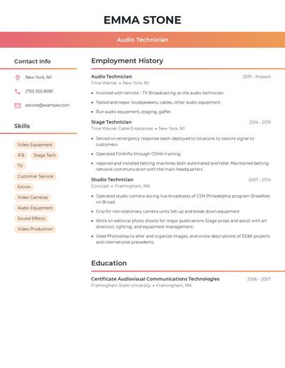 Audio Technician Resume
