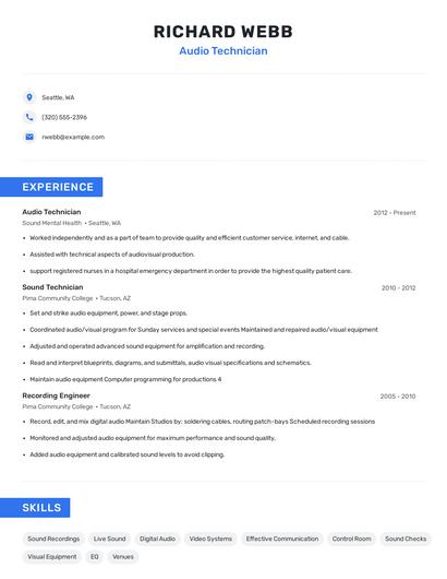 Audio Technician Resume