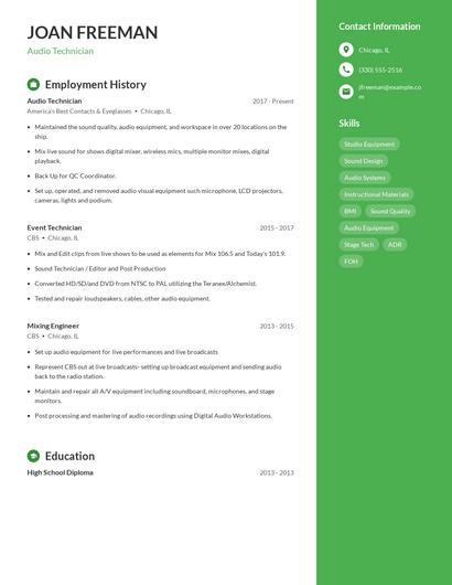Audio Technician Resume
