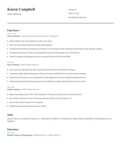 Audio Technician Resume