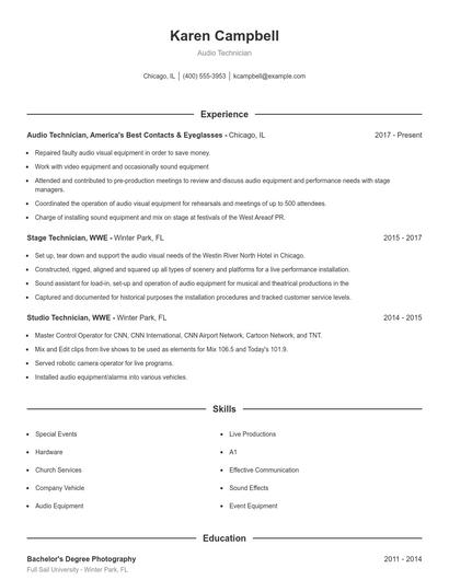 Audio Technician Resume