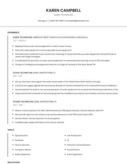 Audio Technician Resume