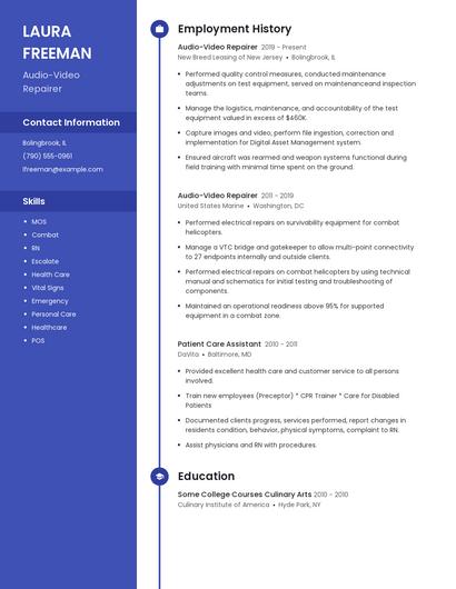 Audio-Video Repairer Resume