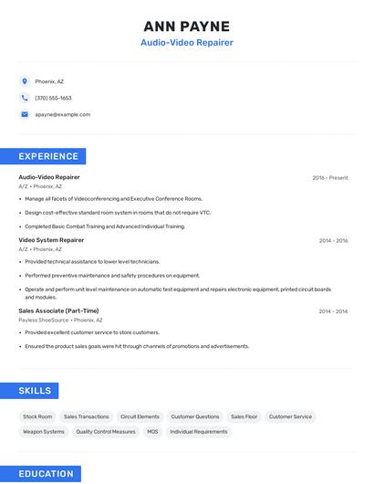 Audio-Video Repairer Resume