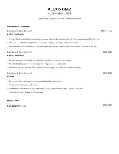Audio-Visual Aide Resume