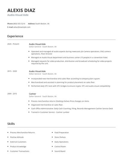Audio-Visual Aide Resume