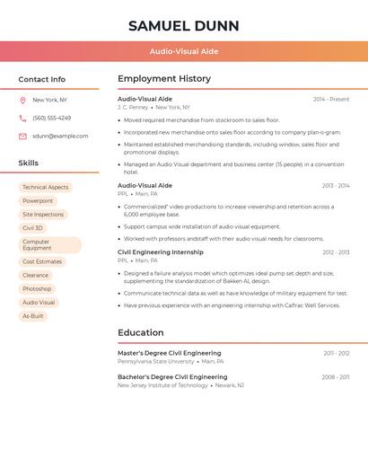 Audio-Visual Aide Resume