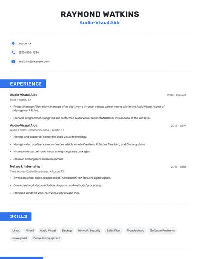 Audio-Visual Aide Resume