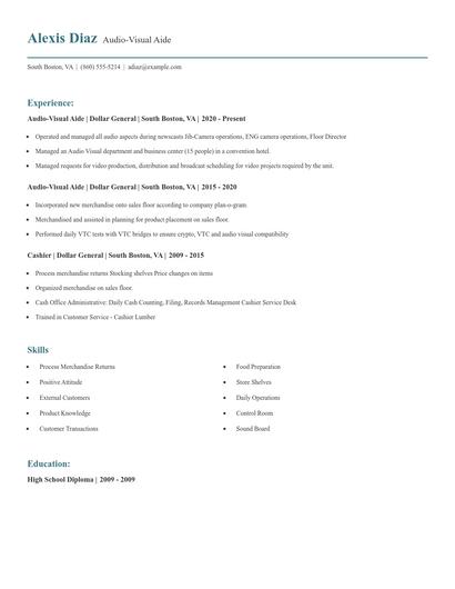 Audio-Visual Aide Resume