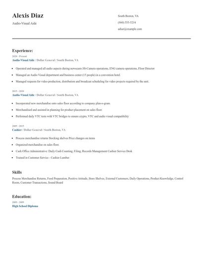 Audio-Visual Aide Resume