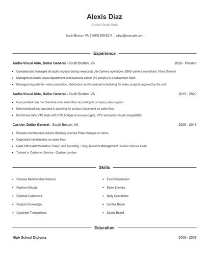 Audio-Visual Aide Resume