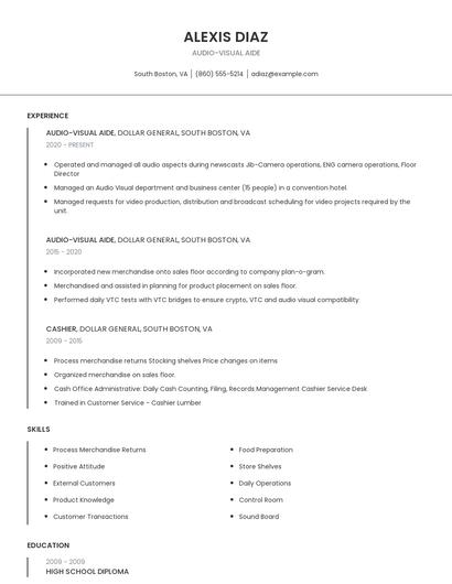 Audio-Visual Aide Resume