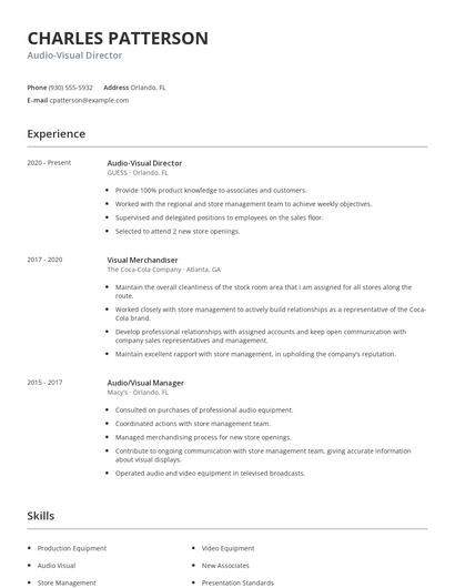 Audio-Visual Director Resume