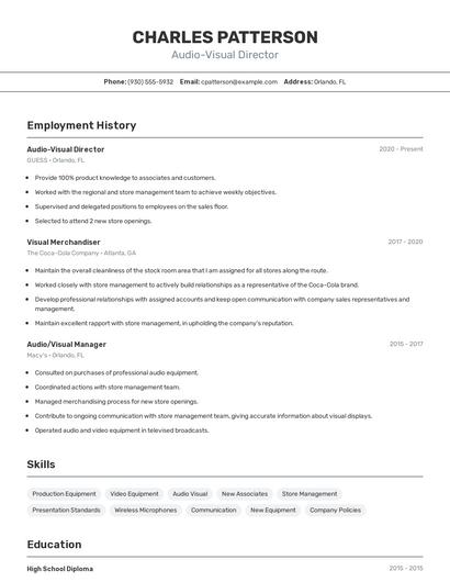 Audio-Visual Director Resume