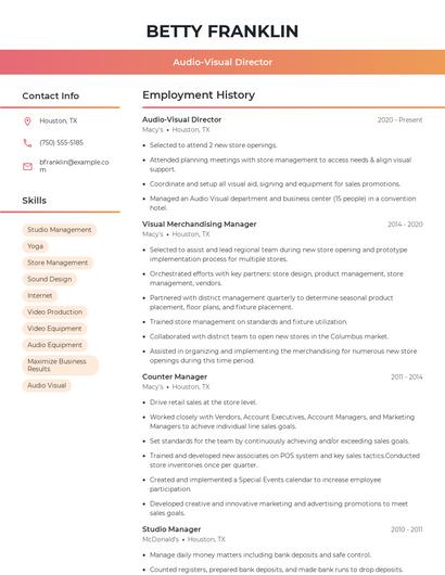 Audio-Visual Director Resume
