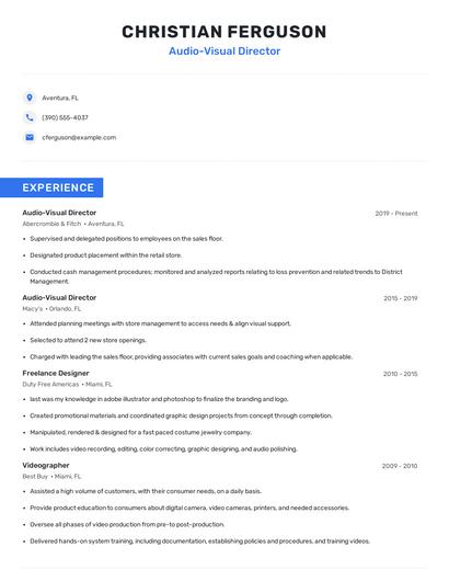 Audio-Visual Director Resume