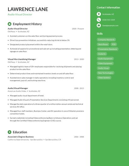 Audio-Visual Director Resume