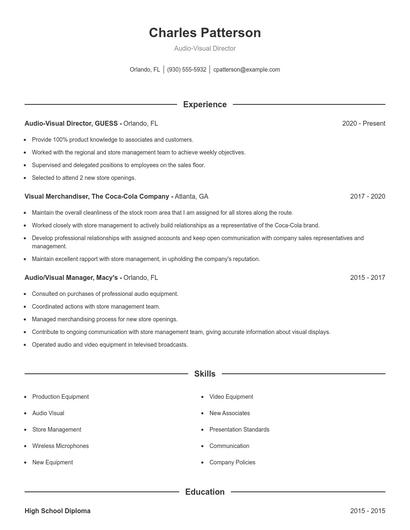 Audio-Visual Director Resume