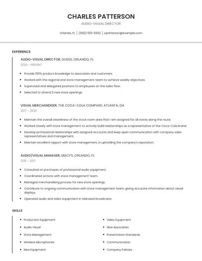 Audio-Visual Director Resume
