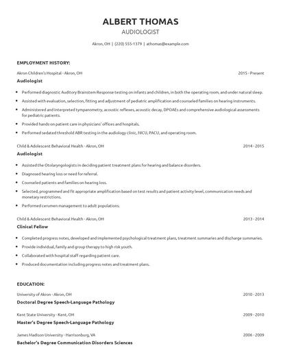 Audiologist Resume