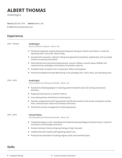 Audiologist Resume