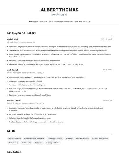 Audiologist Resume