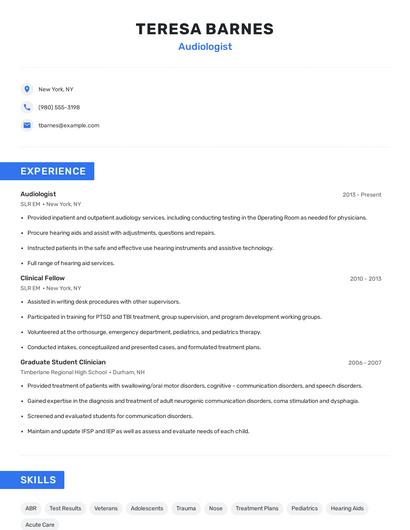 Audiologist Resume