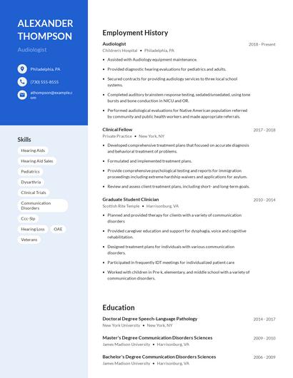 Audiologist Resume