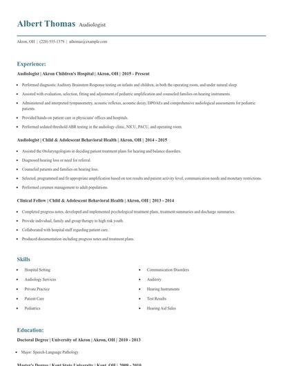 Audiologist Resume