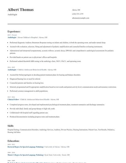 Audiologist Resume