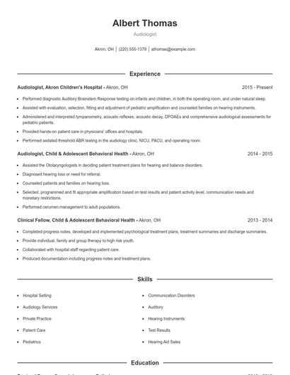 Audiologist Resume