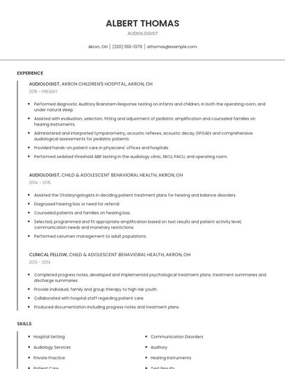 Audiologist Resume
