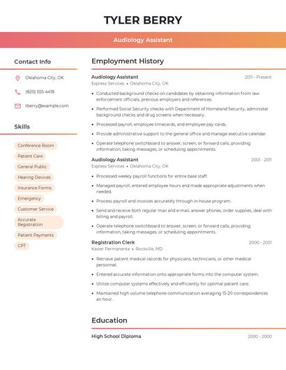 Audiology Assistant Resume