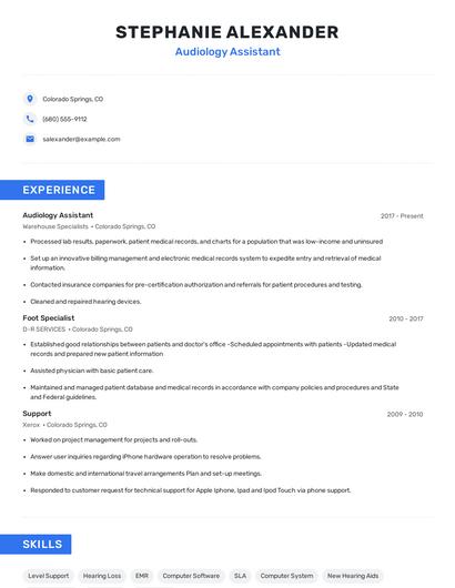 Audiology Assistant Resume