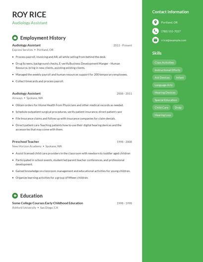 Audiology Assistant Resume