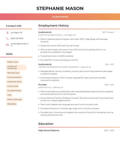 Audiometrist Resume