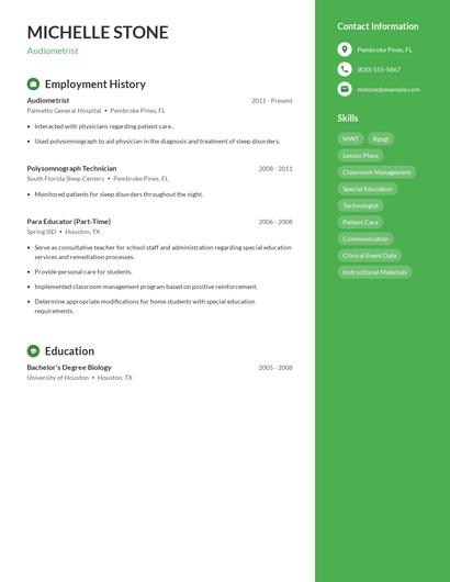 Audiometrist Resume