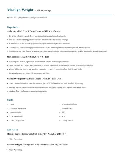 Audit Internship Resume