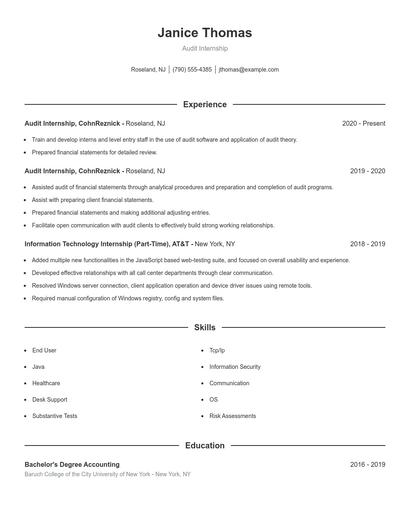 Audit Internship Resume