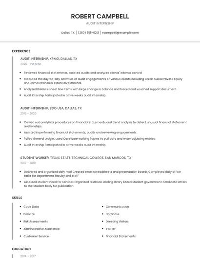 Audit Internship Resume