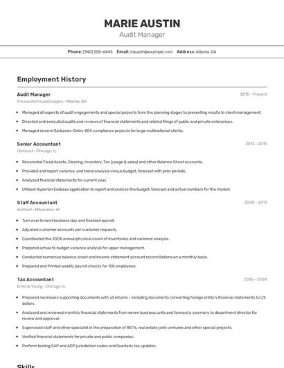 Audit Manager Resume