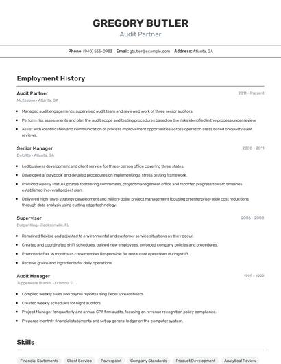 Audit Partner Resume