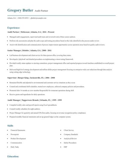 Audit Partner Resume
